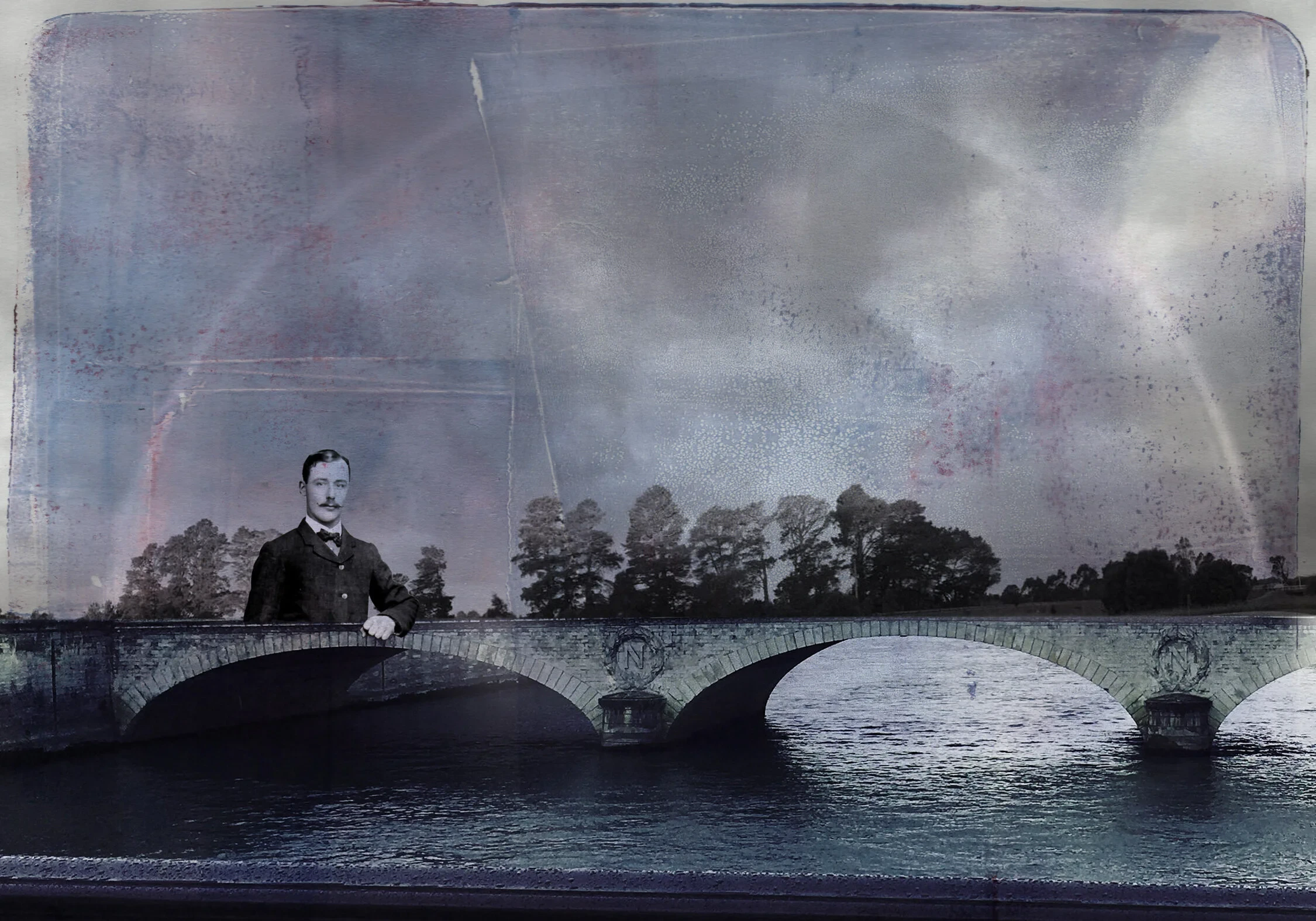 My Genealogy — man on Paris bridge collage